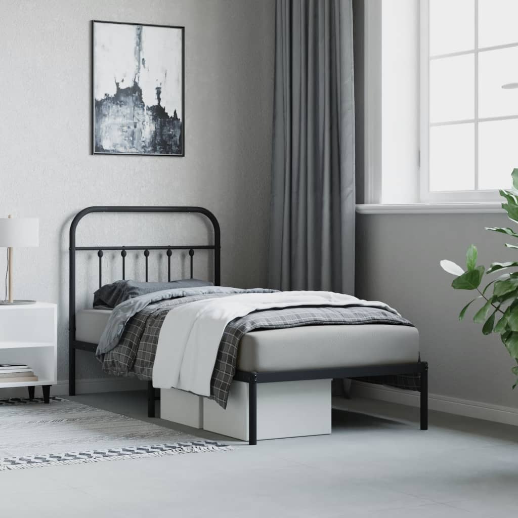fekete fém ágykeret fejtámlával 80 x 200 cm
