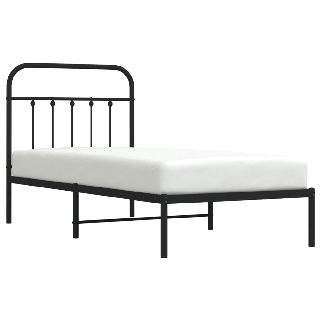 fekete fém ágykeret fejtámlával 80 x 200 cm