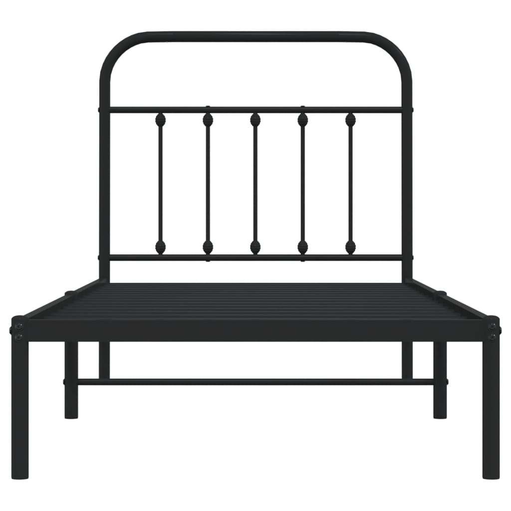 fekete fém ágykeret fejtámlával 80 x 200 cm