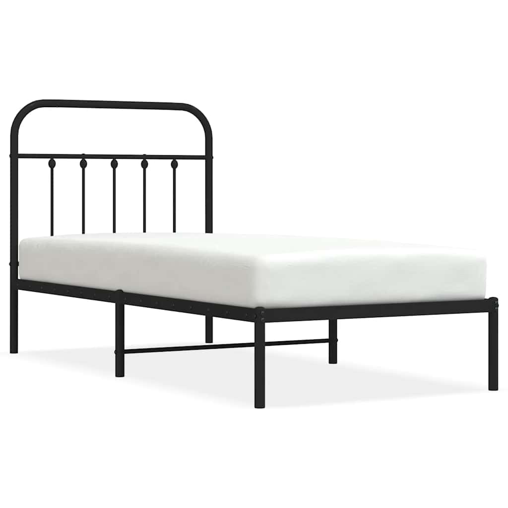 fekete fém ágykeret fejtámlával 90 x 190 cm