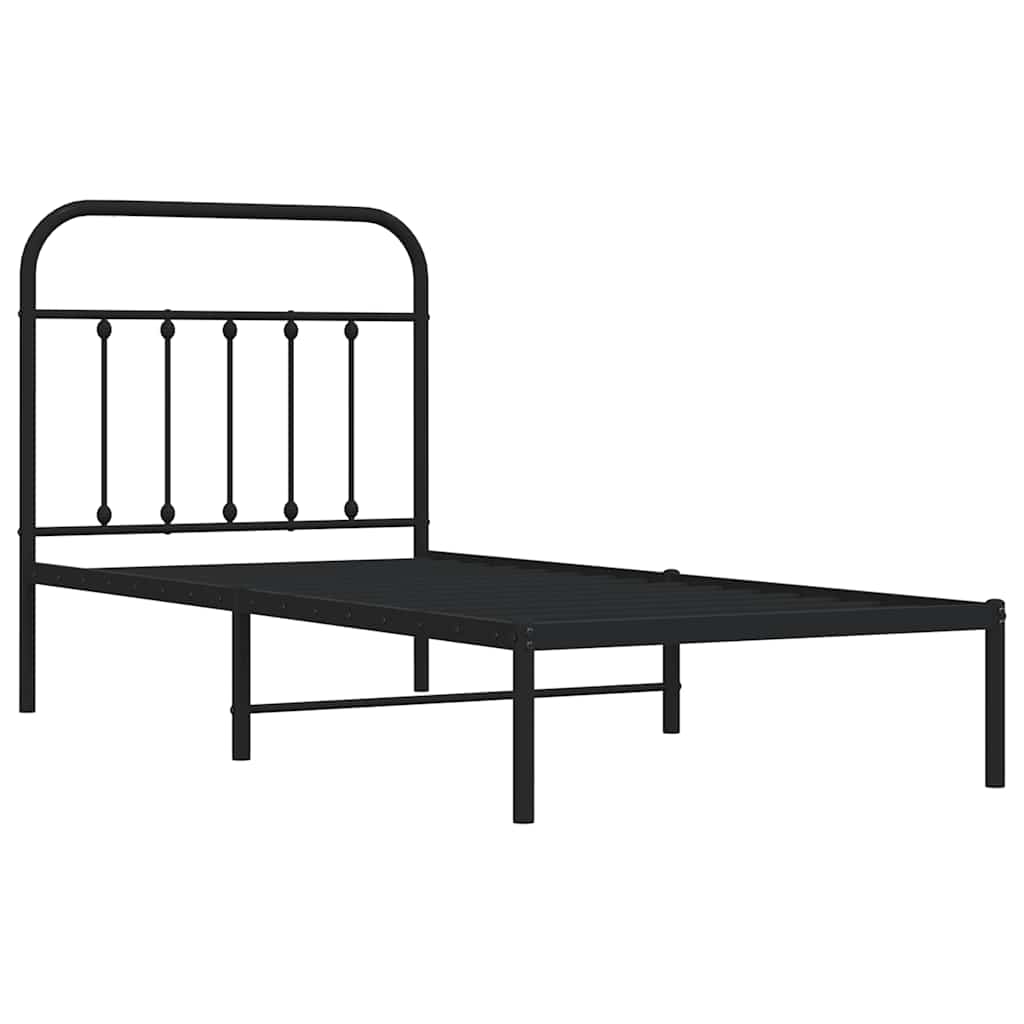 fekete fém ágykeret fejtámlával 90 x 190 cm