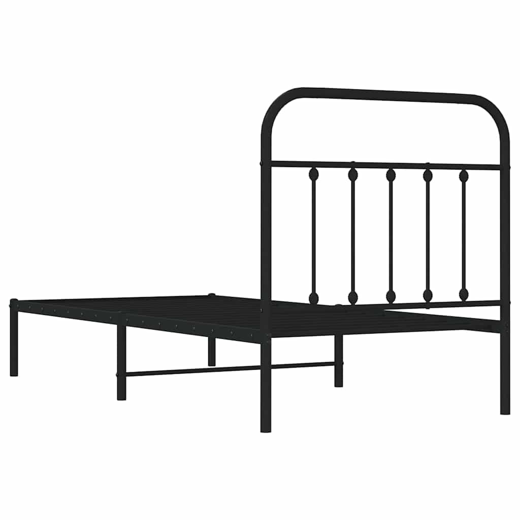 fekete fém ágykeret fejtámlával 90 x 190 cm
