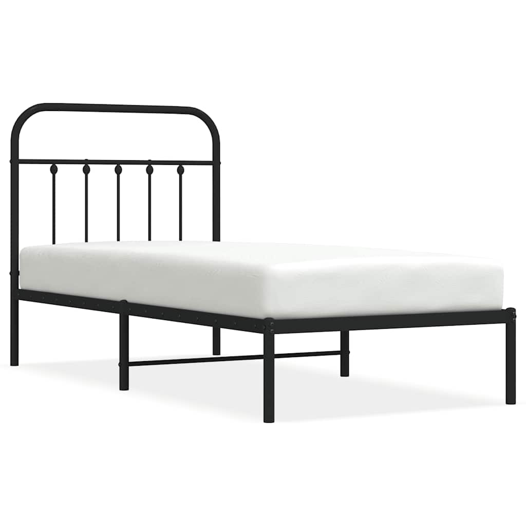 fekete fém ágykeret fejtámlával 90 x 200 cm