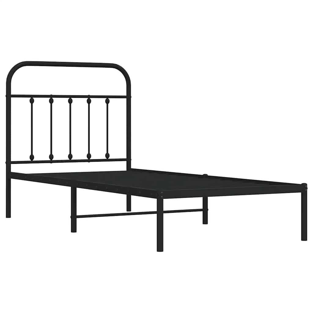 fekete fém ágykeret fejtámlával 90 x 200 cm