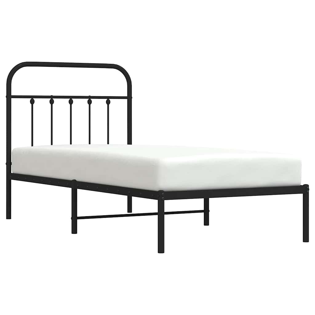 fekete fém ágykeret fejtámlával 90 x 200 cm