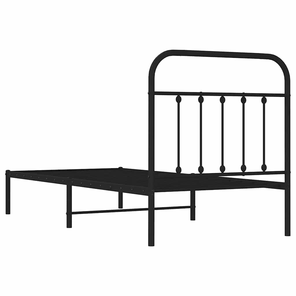 fekete fém ágykeret fejtámlával 90 x 200 cm