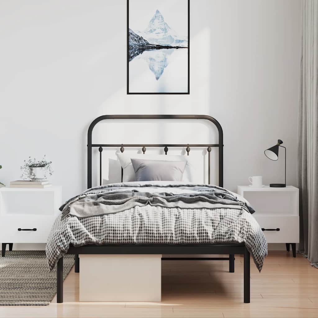 fekete fém ágykeret fejtámlával 100 x 190 cm