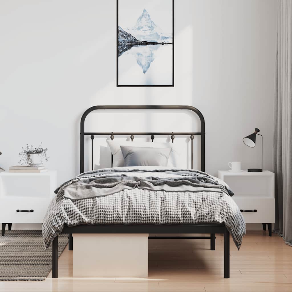 fekete fém ágykeret fejtámlával 100 x 200 cm