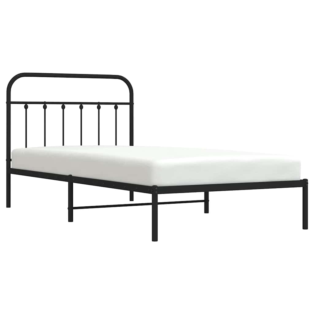 fekete fém ágykeret fejtámlával 100 x 200 cm