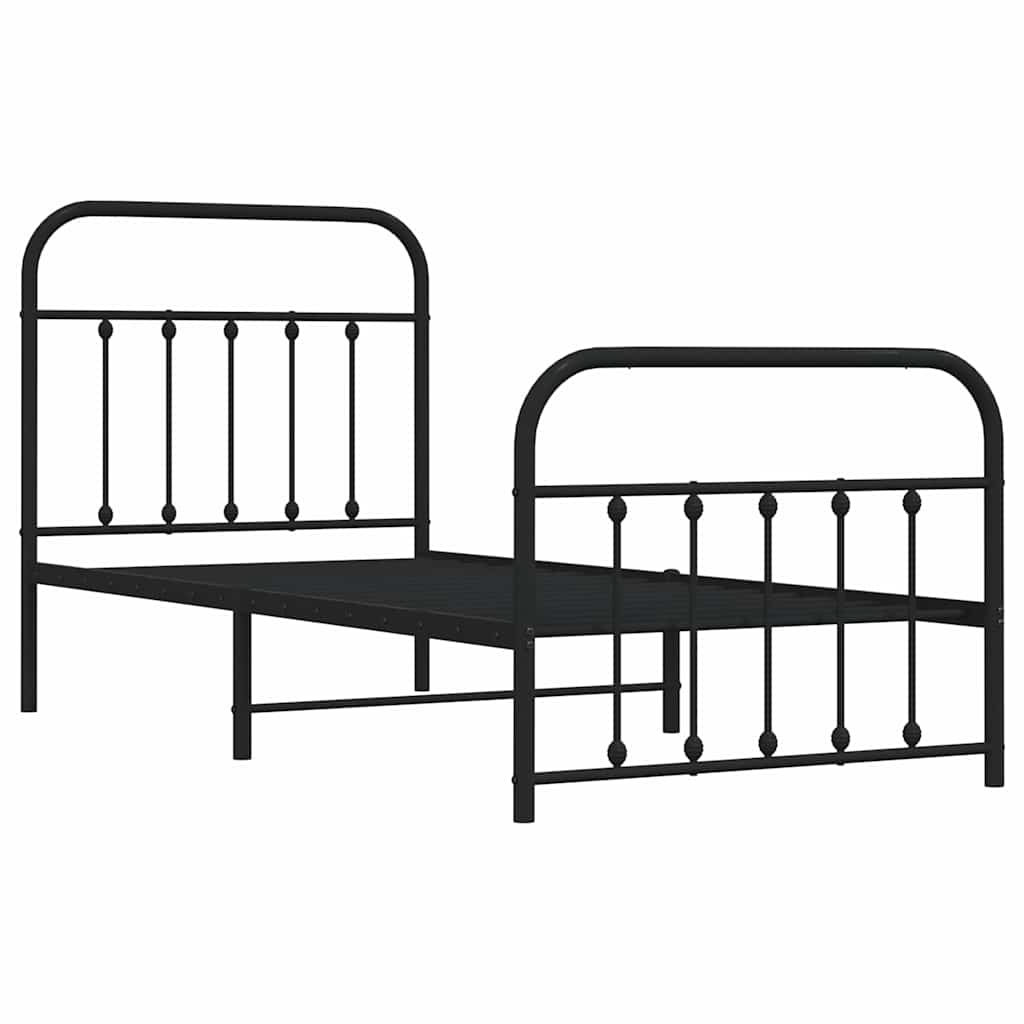 fekete fém ágykeret fej- és lábtámlával 90 x 190 cm
