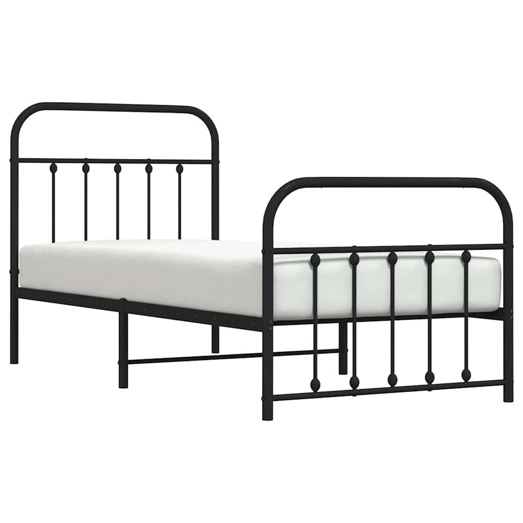 fekete fém ágykeret fej- és lábtámlával 90 x 190 cm