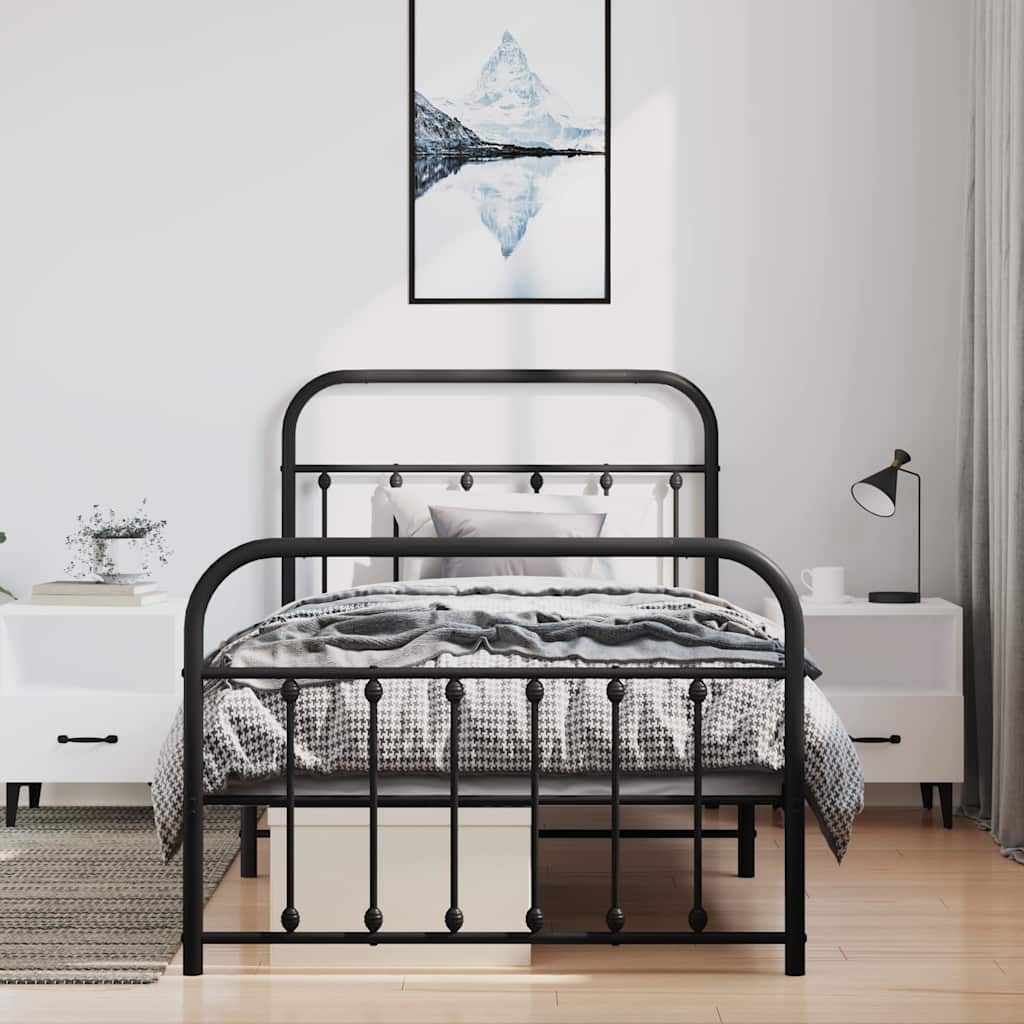 fekete fém ágykeret fej- és lábtámlával 100 x 190 cm