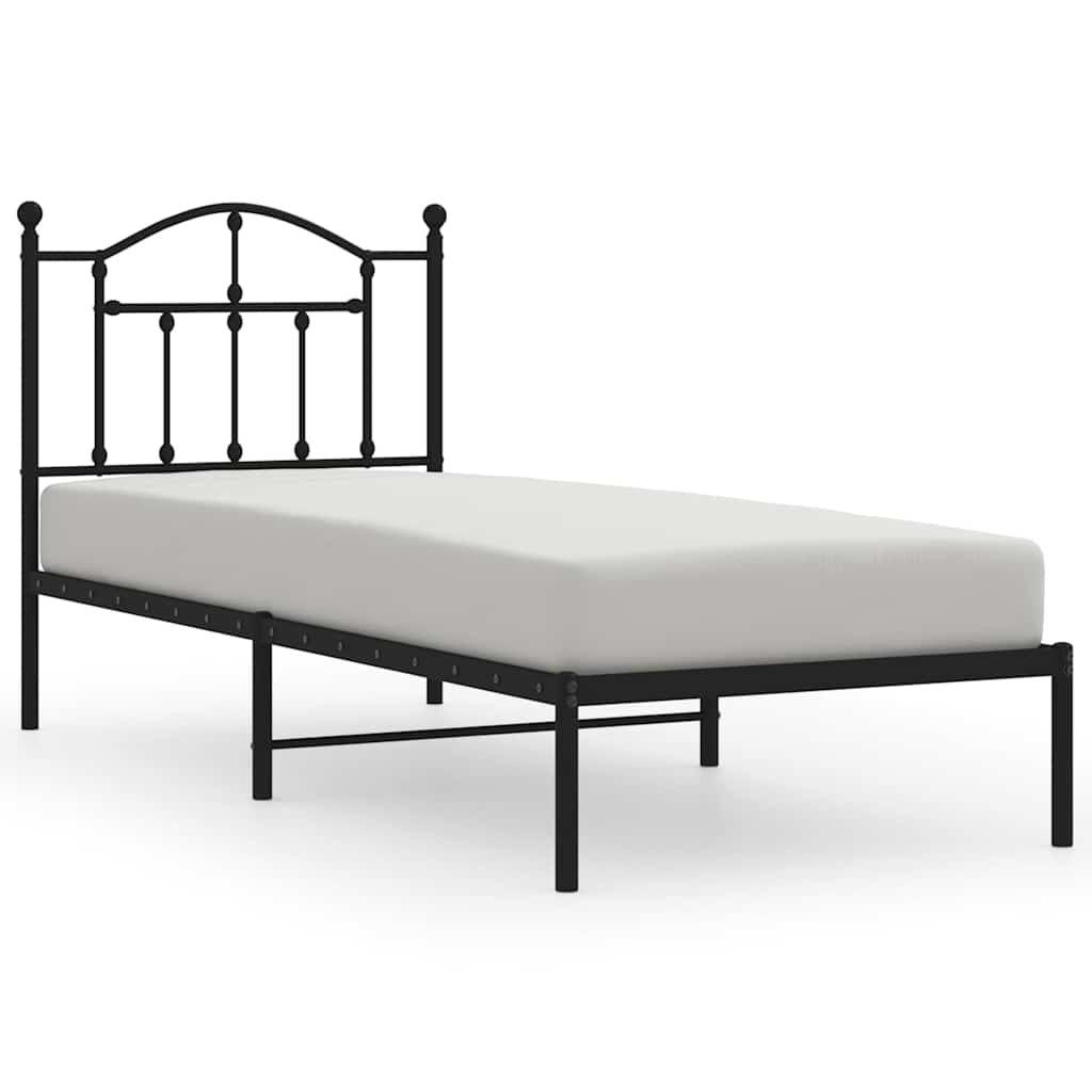 fekete fém ágykeret fejtámlával 80 x 200 cm