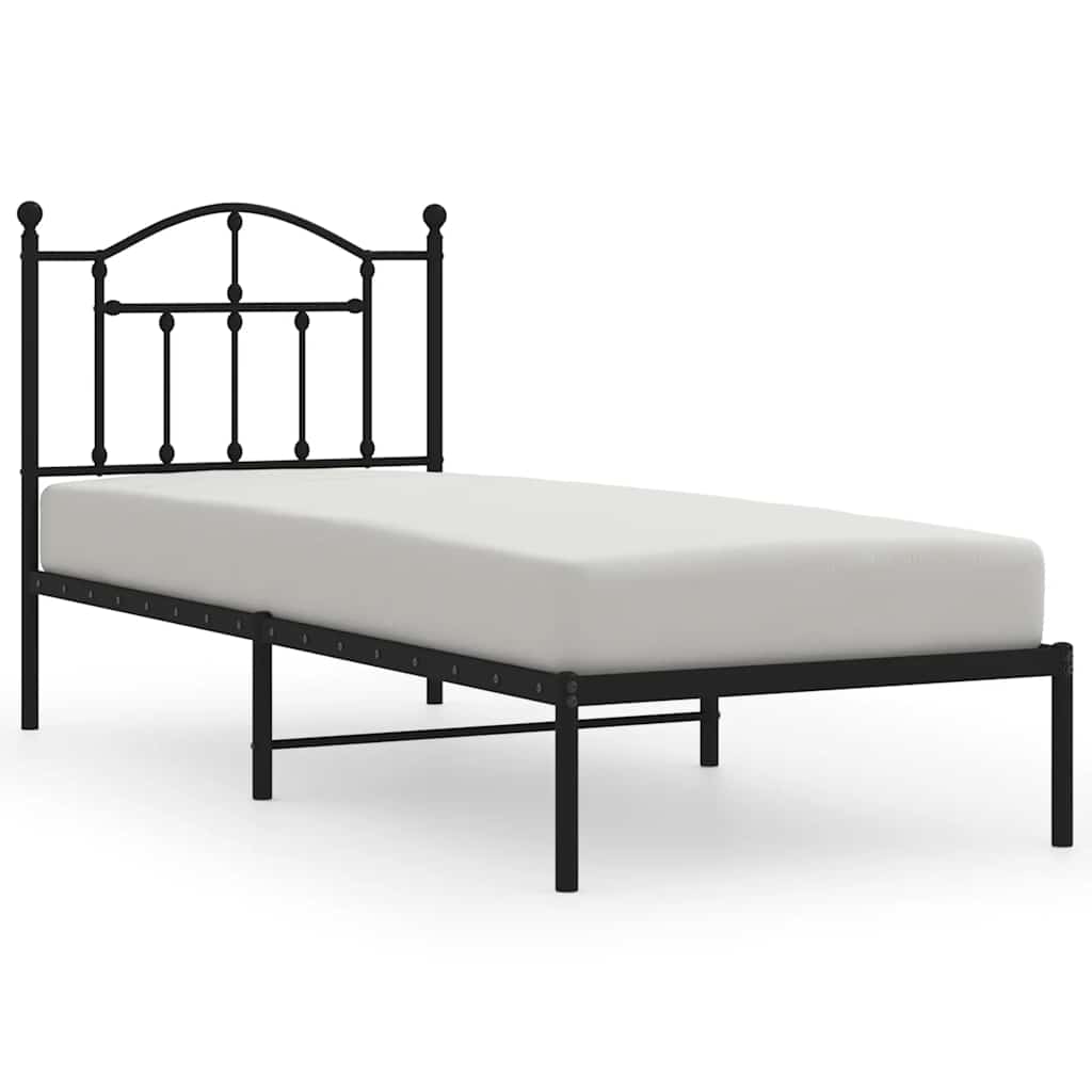 fekete fém ágykeret fejtámlával 90 x 190 cm