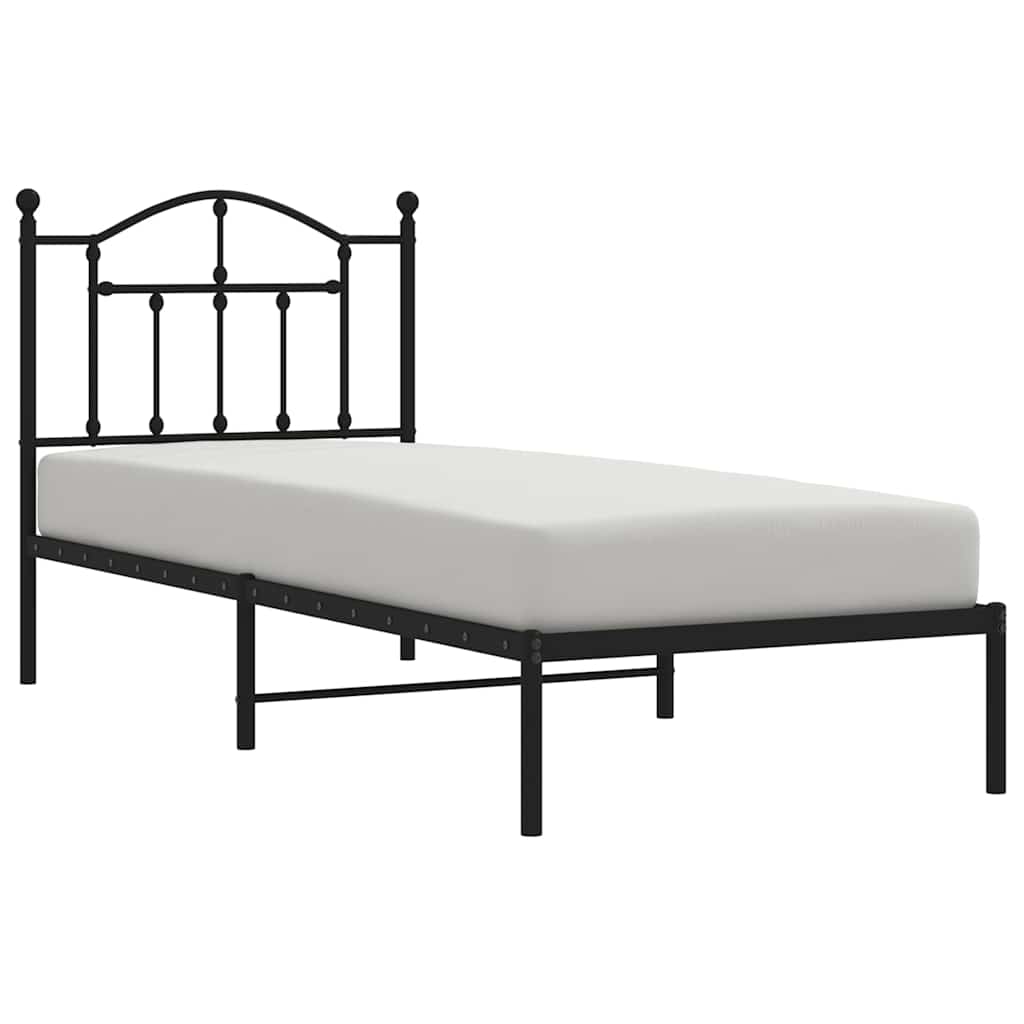fekete fém ágykeret fejtámlával 90 x 190 cm