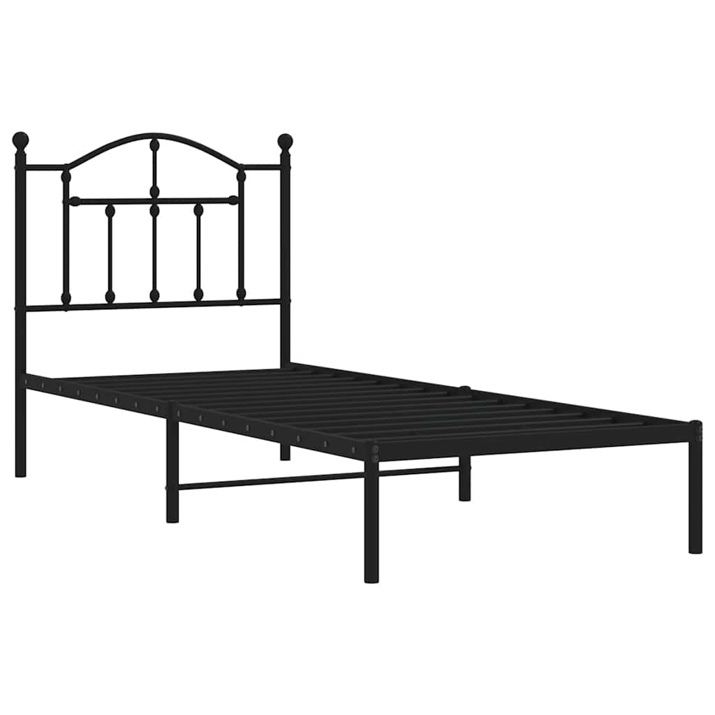 fekete fém ágykeret fejtámlával 90 x 190 cm