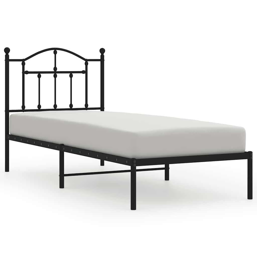 fekete fém ágykeret fejtámlával 90 x 200 cm