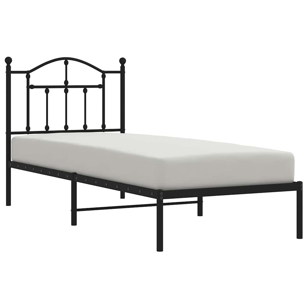 fekete fém ágykeret fejtámlával 90 x 200 cm