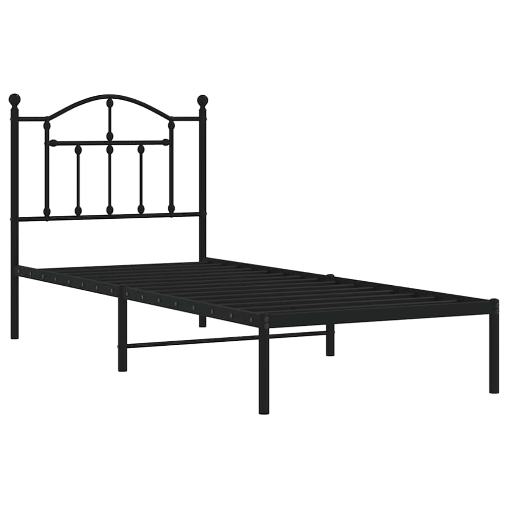 fekete fém ágykeret fejtámlával 90 x 200 cm