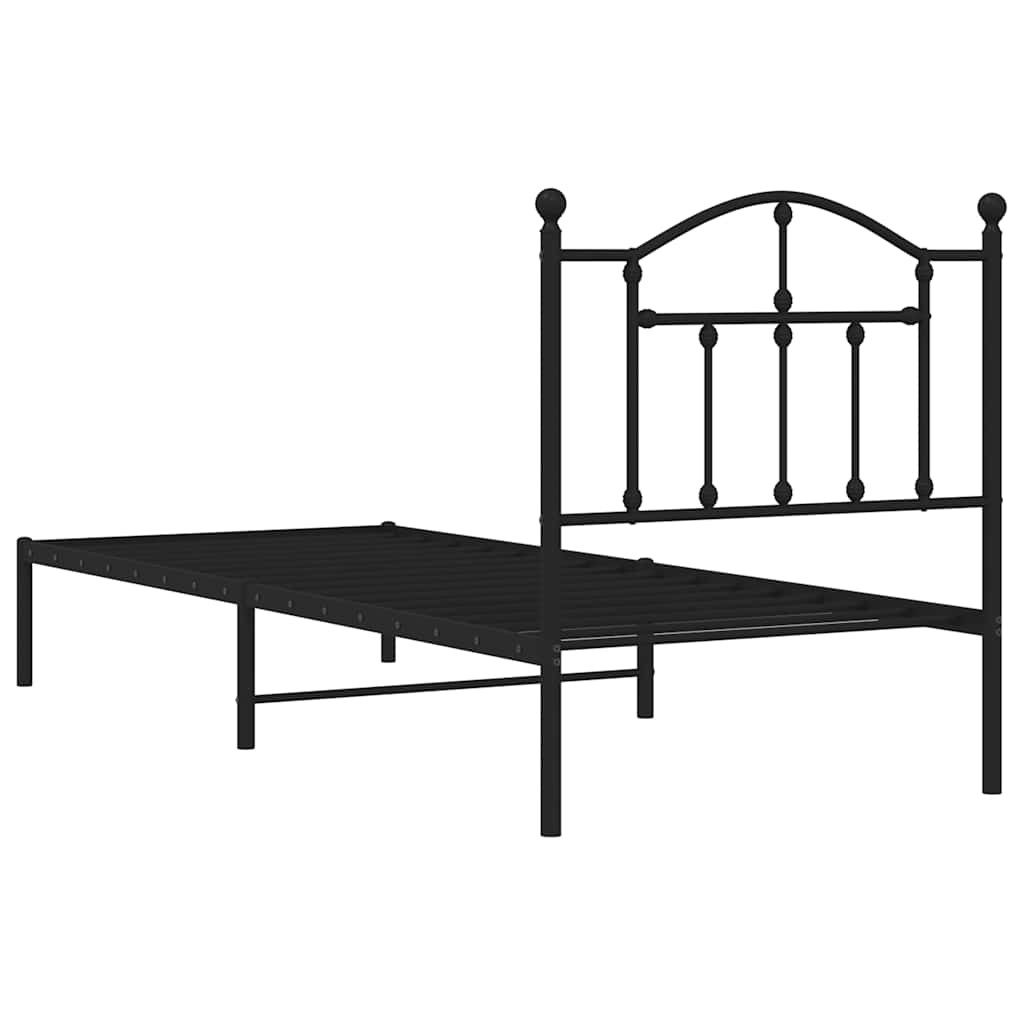 fekete fém ágykeret fejtámlával 90 x 200 cm