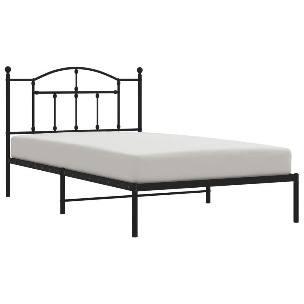 fekete fém ágykeret fejtámlával 107 x 203 cm