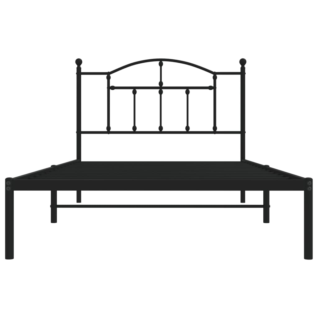 fekete fém ágykeret fejtámlával 107 x 203 cm