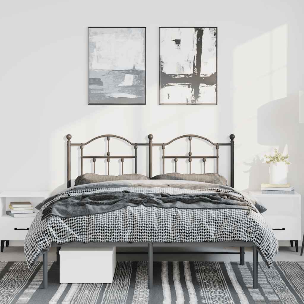 fekete fém ágykeret fejtámlával 135 x 190 cm