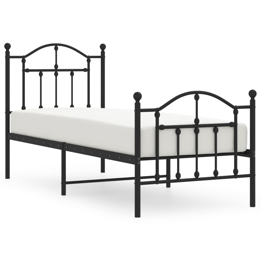 fekete fém ágykeret fej- és lábtámlával 75 x 190 cm