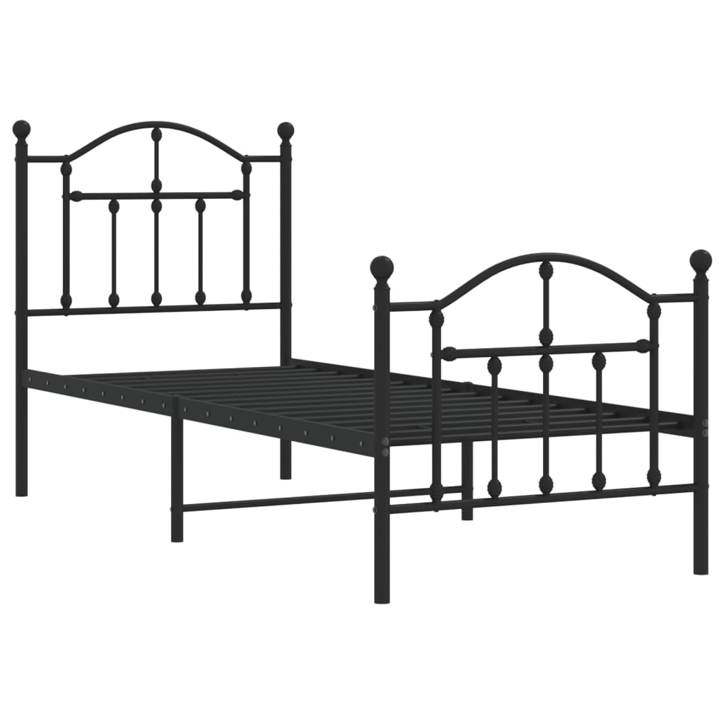 fekete fém ágykeret fej- és lábtámlával 75 x 190 cm