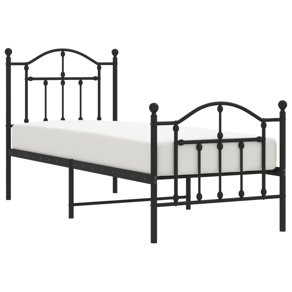 fekete fém ágykeret fej- és lábtámlával 75 x 190 cm