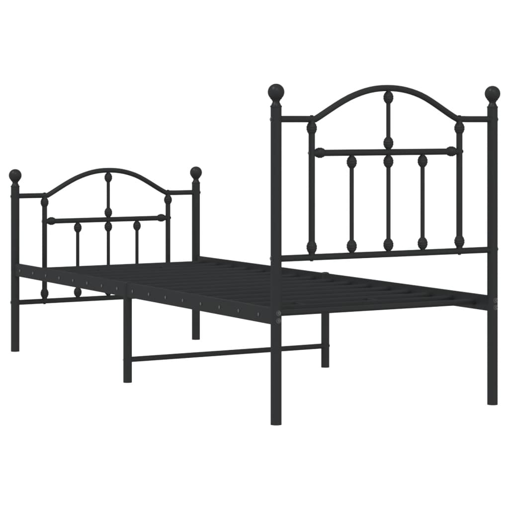 fekete fém ágykeret fej- és lábtámlával 75 x 190 cm