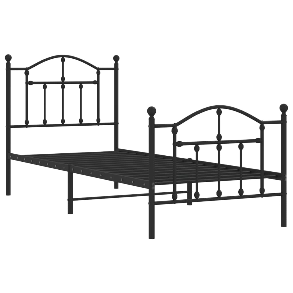 fekete fém ágykeret fej- és lábtámlával 80 x 200 cm