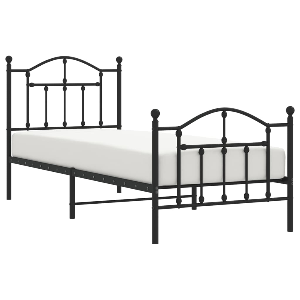 fekete fém ágykeret fej- és lábtámlával 80 x 200 cm