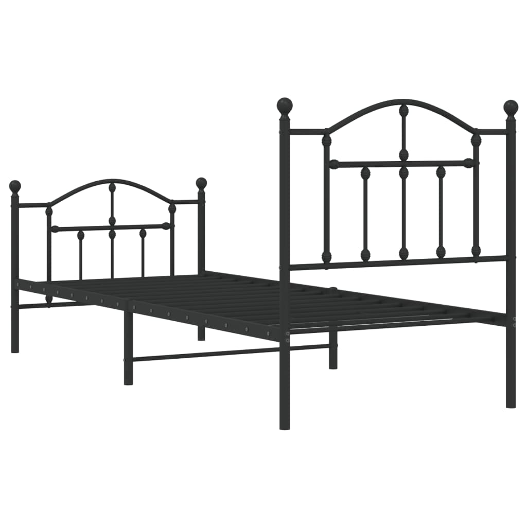 fekete fém ágykeret fej- és lábtámlával 80 x 200 cm