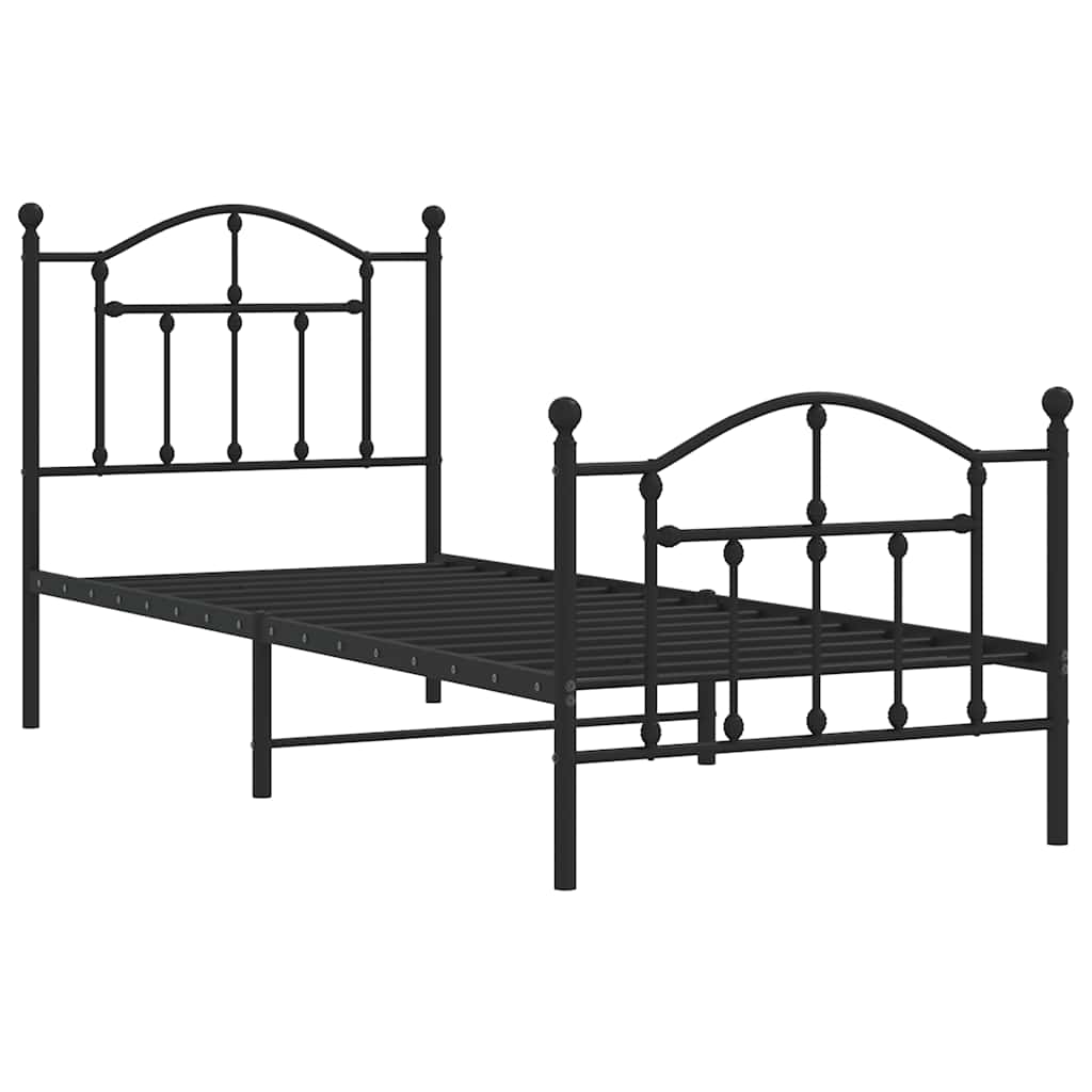 fekete fém ágykeret fej- és lábtámlával 90 x 190 cm
