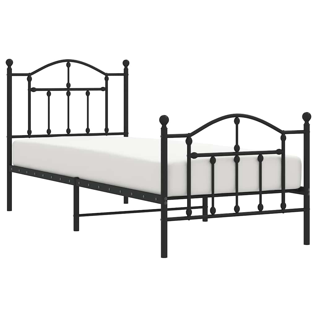 fekete fém ágykeret fej- és lábtámlával 90 x 190 cm