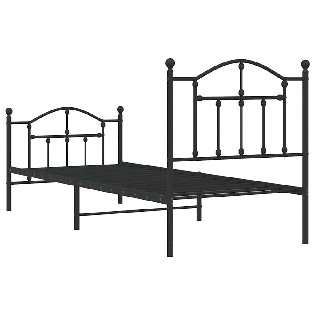 fekete fém ágykeret fej- és lábtámlával 90 x 190 cm
