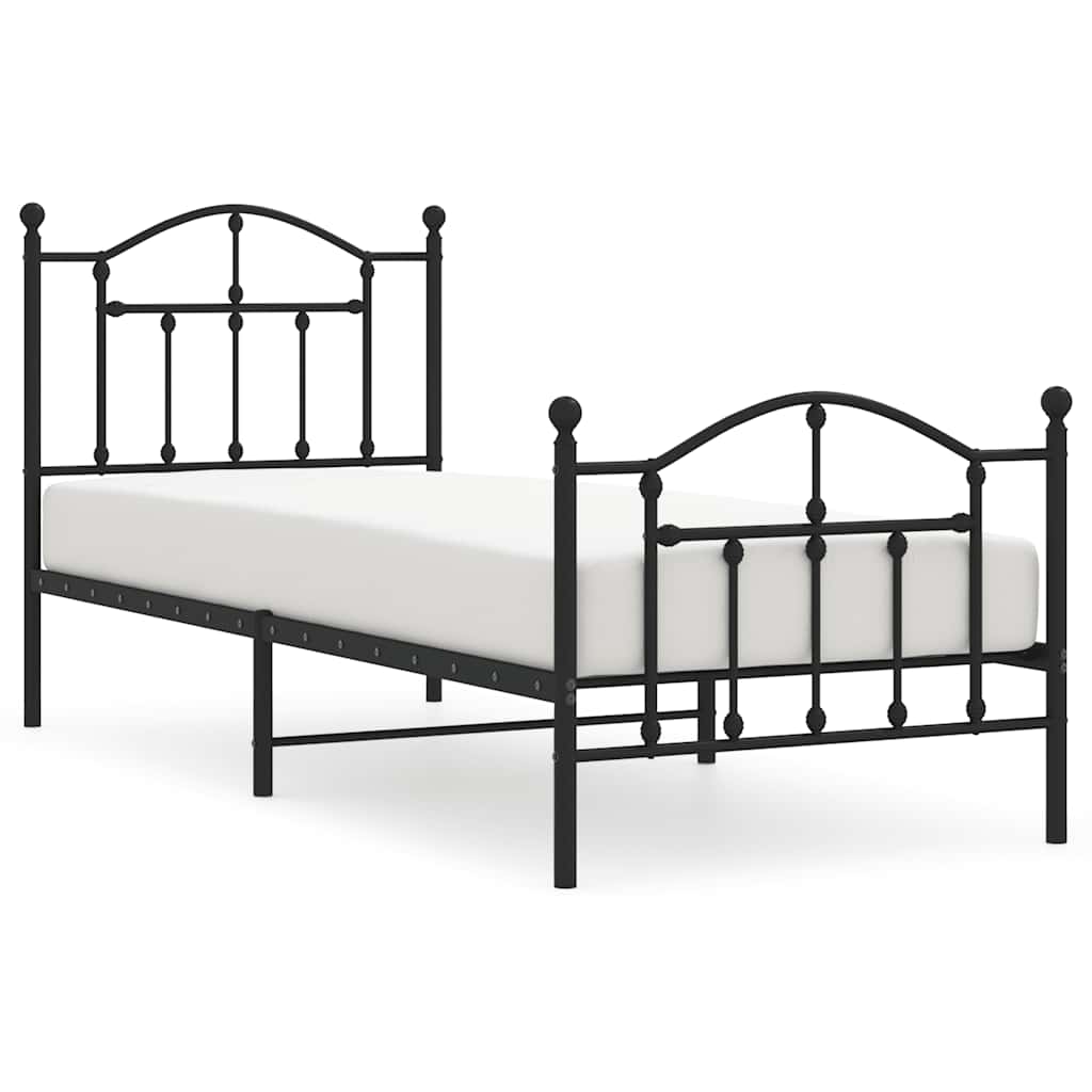 fekete fém ágykeret fej- és lábtámlával 90 x 200 cm