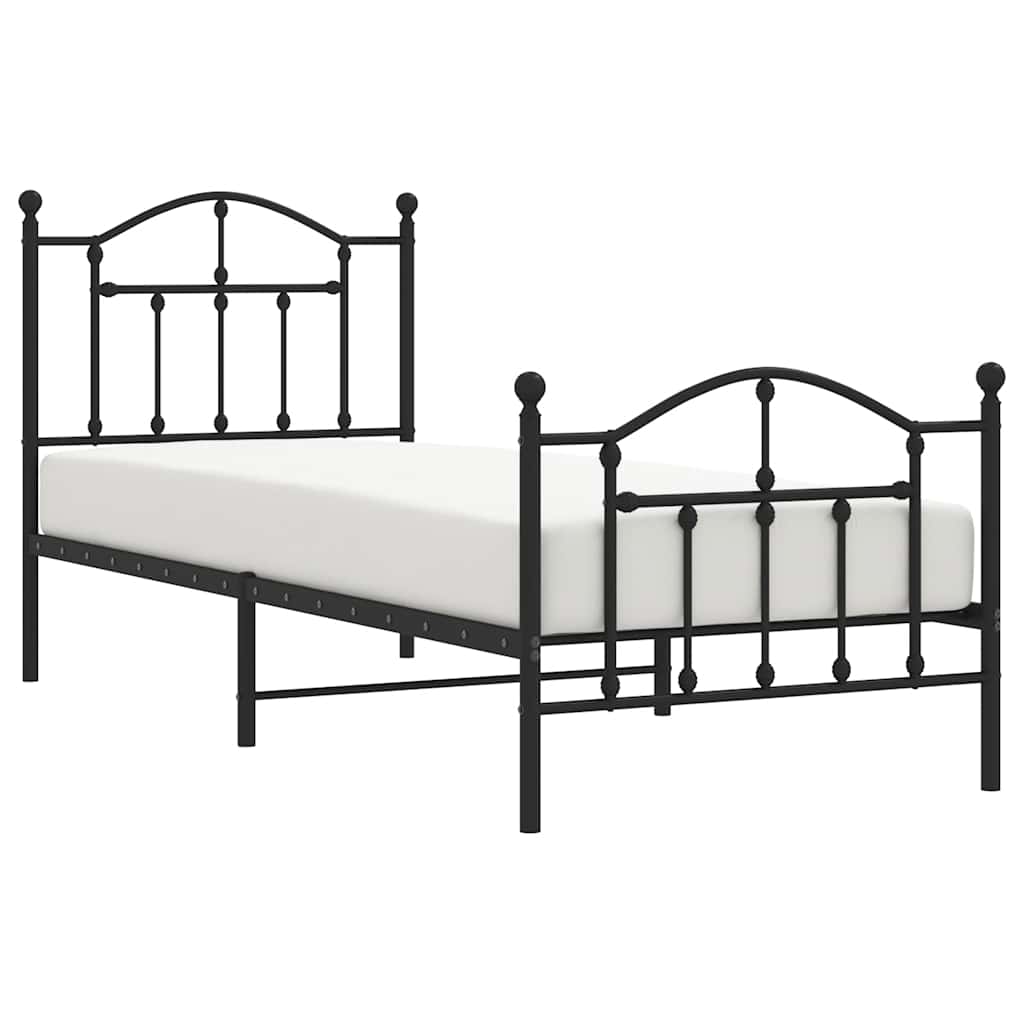 fekete fém ágykeret fej- és lábtámlával 90 x 200 cm