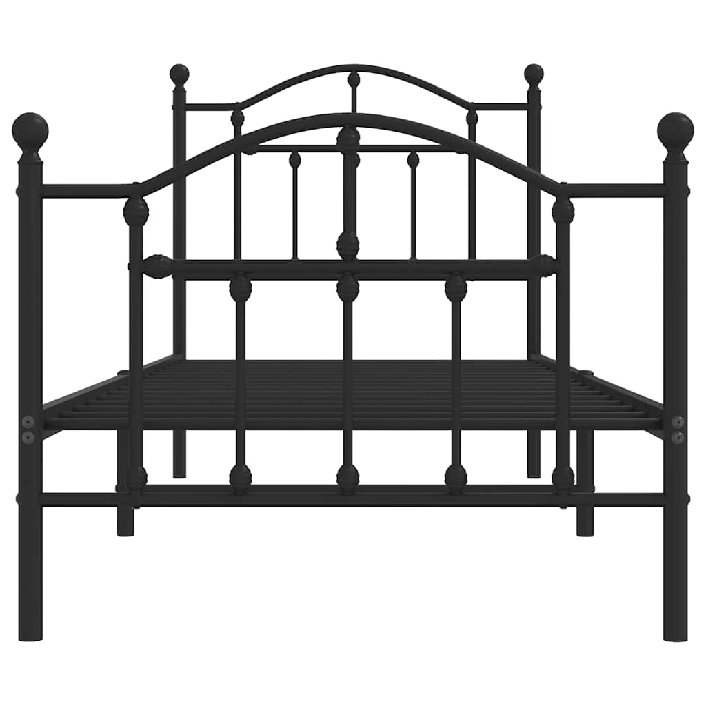 fekete fém ágykeret fej- és lábtámlával 90 x 200 cm