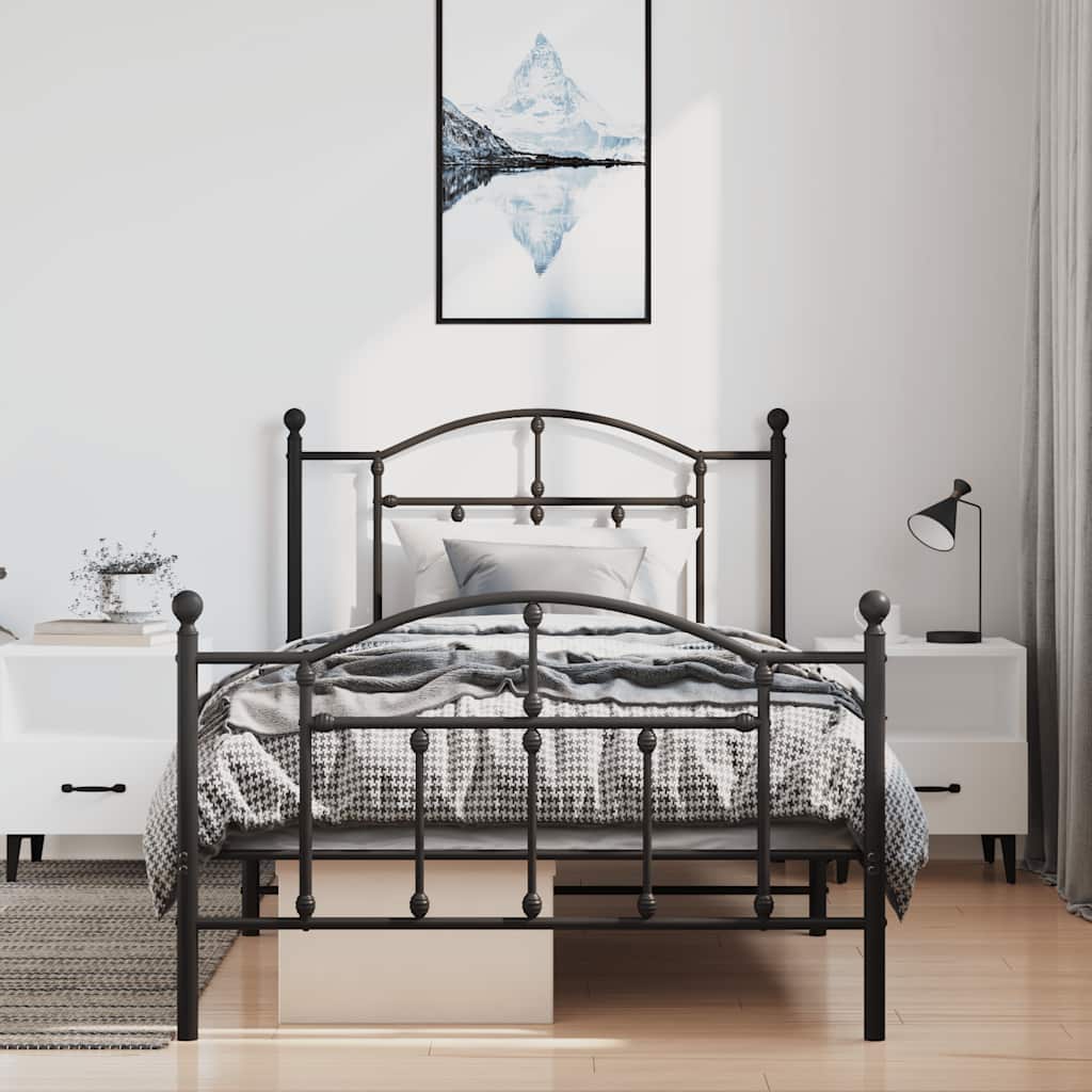 fekete fém ágykeret fej- és lábtámlával 100 x 190 cm