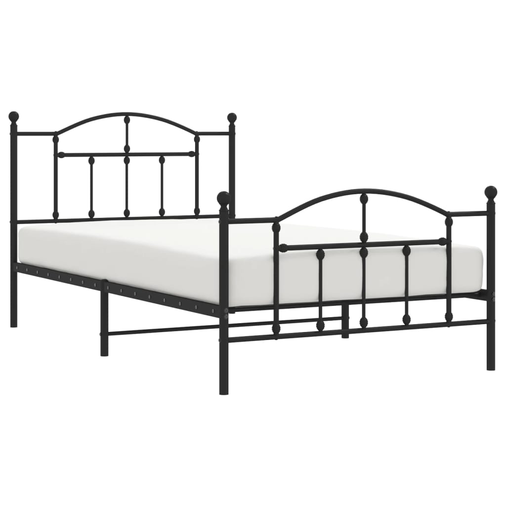 fekete fém ágykeret fej- és lábtámlával 107 x 203 cm