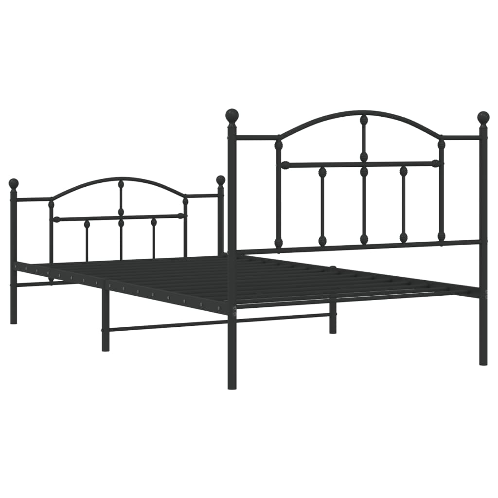 fekete fém ágykeret fej- és lábtámlával 107 x 203 cm