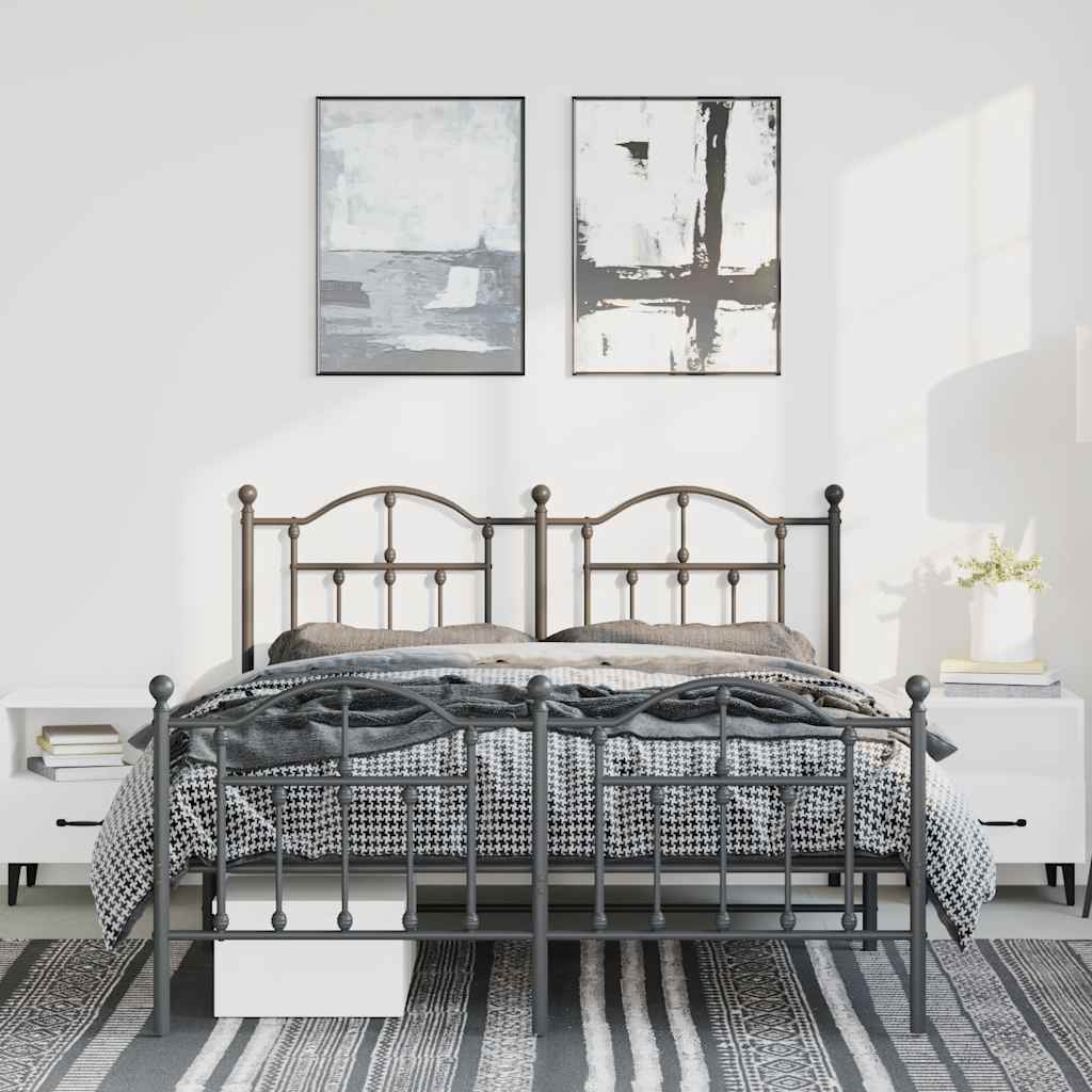fekete fém ágykeret fej- és lábtámlával 135 x 190 cm