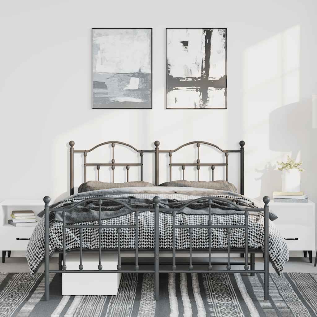 fekete fém ágykeret fej- és lábtámlával 150 x 200 cm