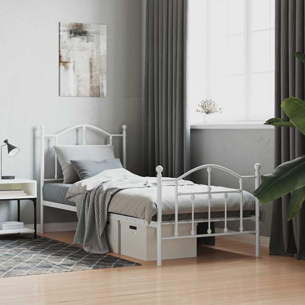 fehér fém ágykeret fej- és lábtámlával 90x200 cm