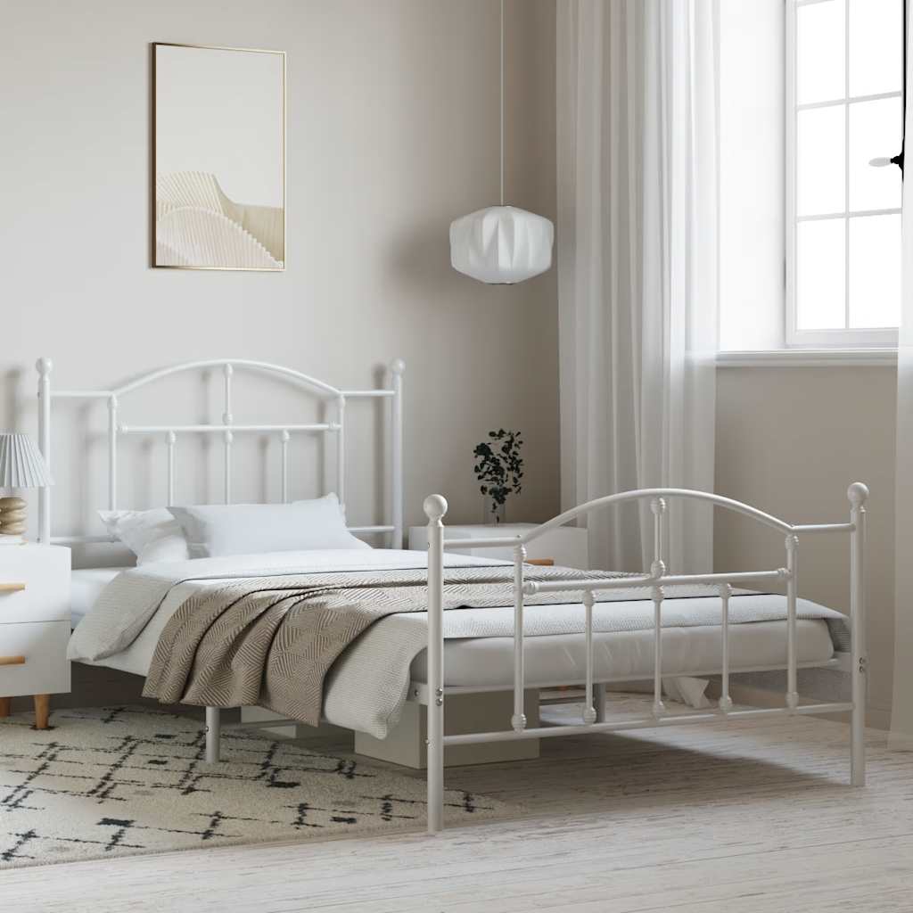 fehér fém ágykeret fej- és lábtámlával 100x200 cm