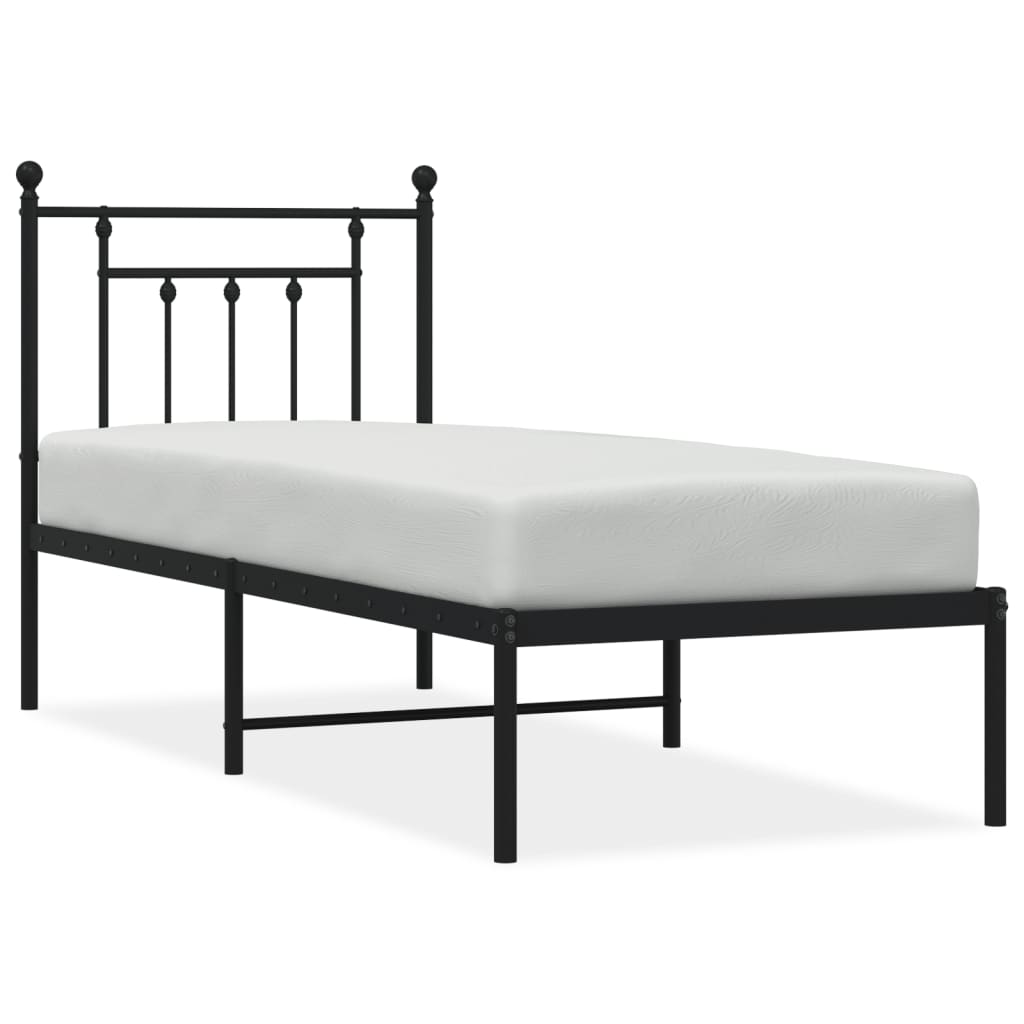 fekete fém ágykeret fejtámlával 75 x 190 cm