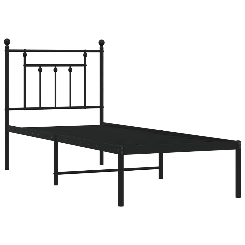 fekete fém ágykeret fejtámlával 75 x 190 cm