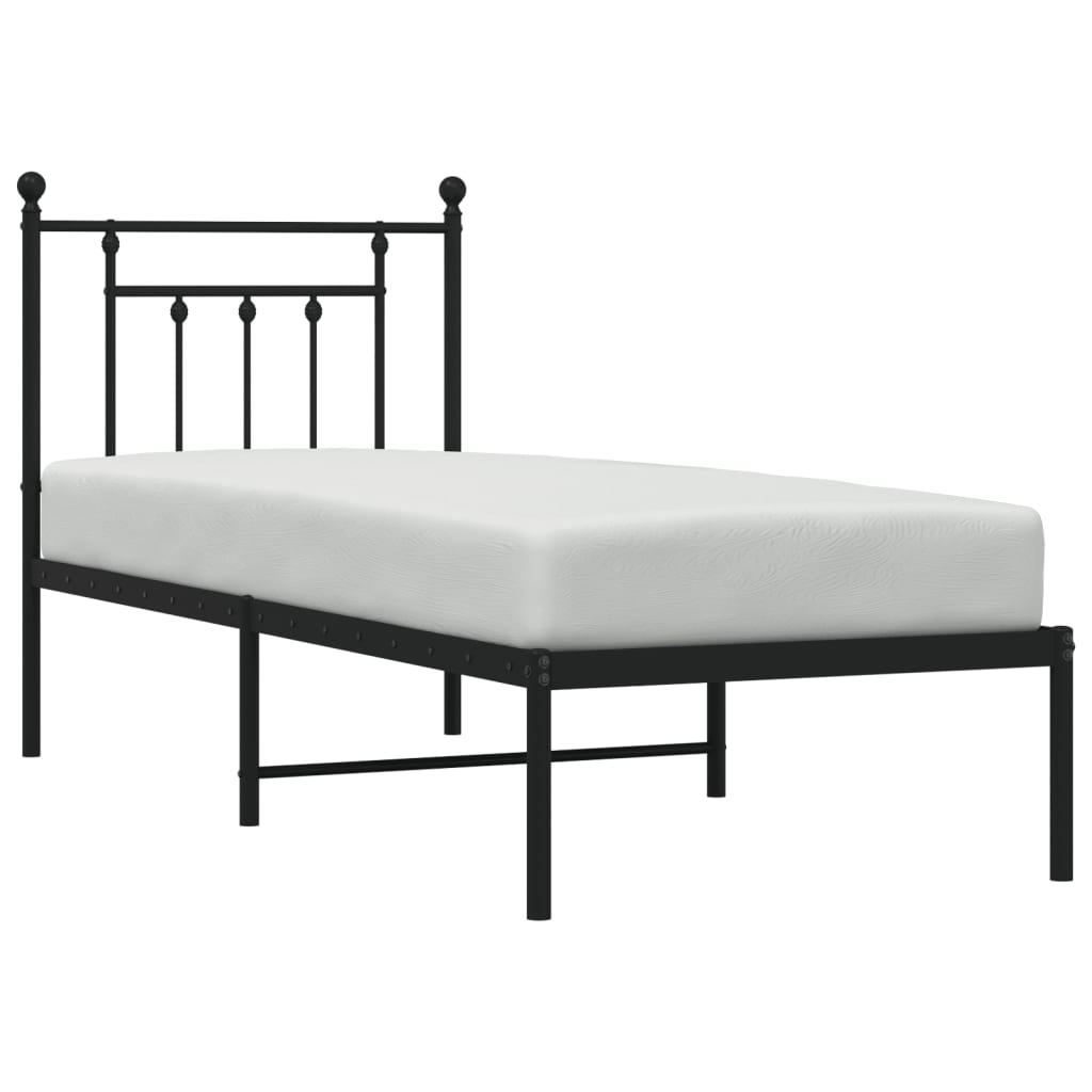 fekete fém ágykeret fejtámlával 75 x 190 cm